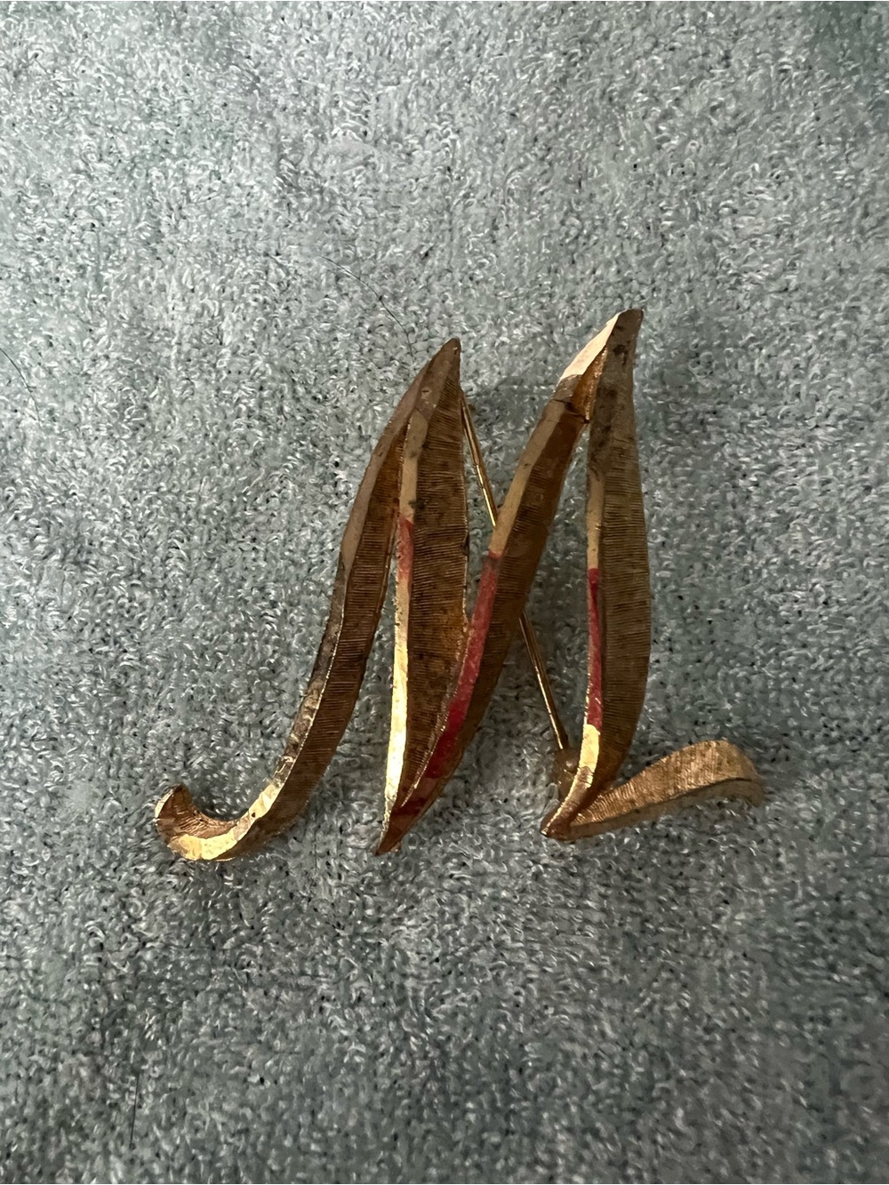 Vintage 1970s Signed Mamselle Gold Tone Textured Initial Letter M Brooch Pin